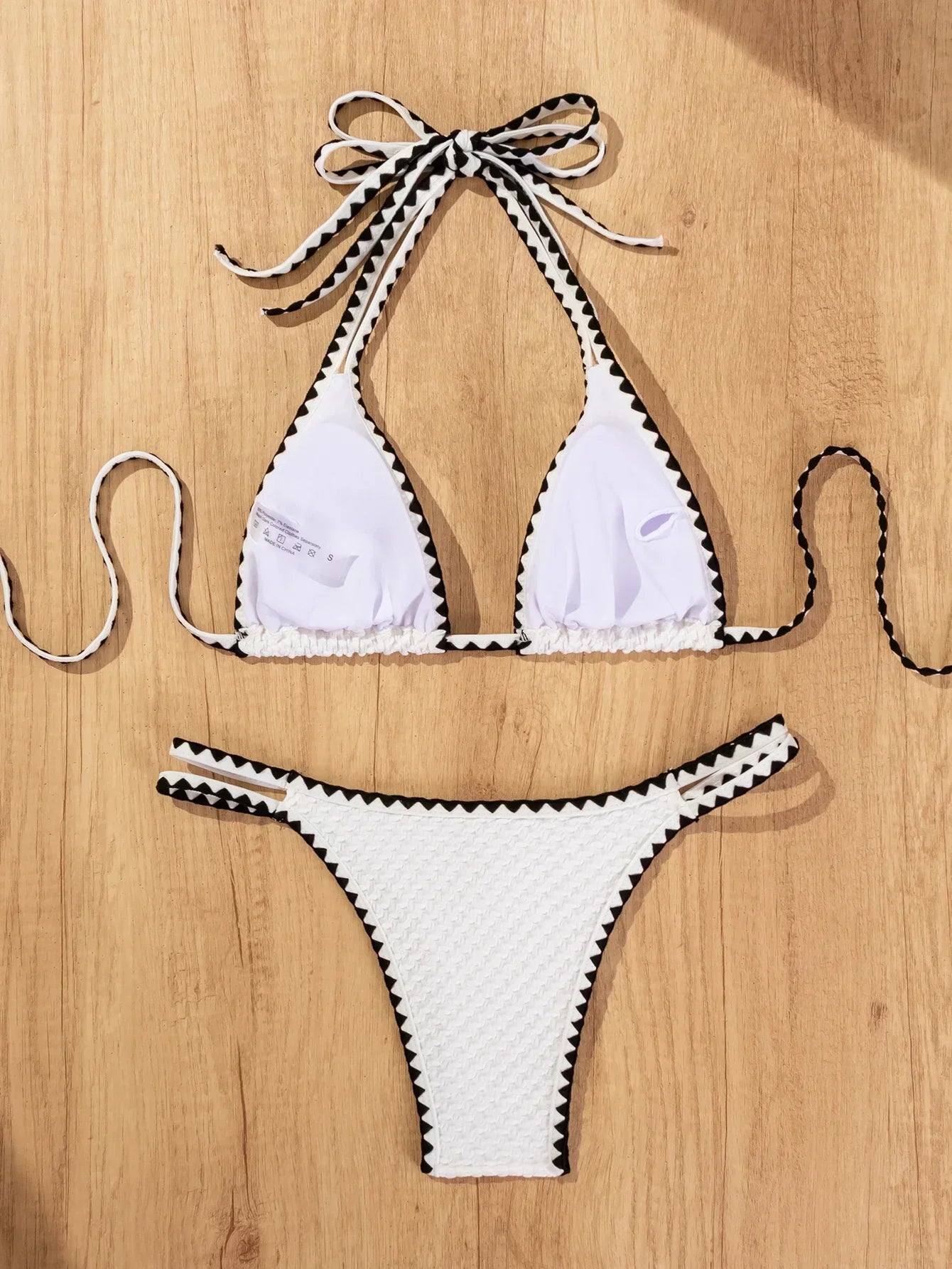 White Knitted Patchwork Bikini Set