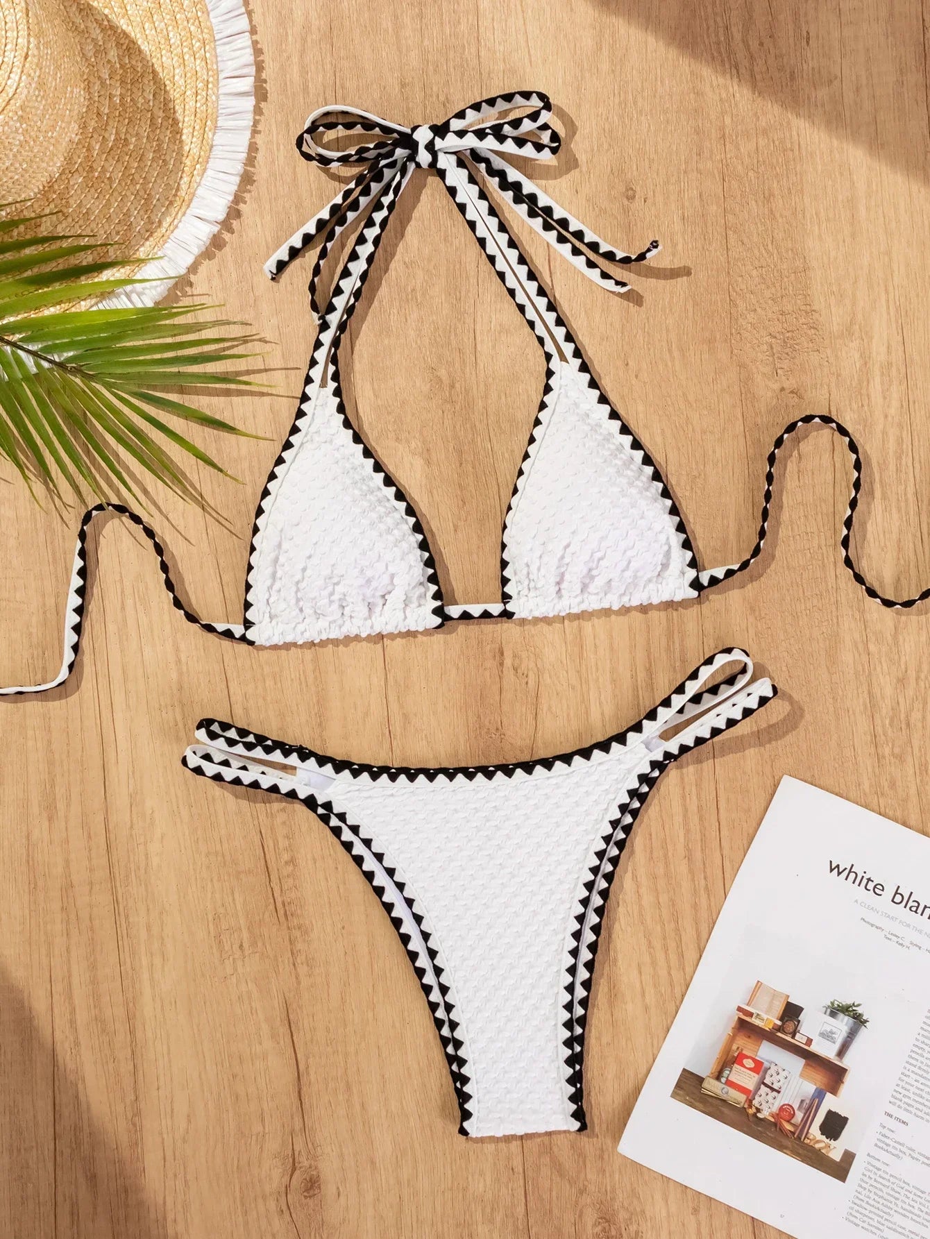 White Knitted Patchwork Bikini Set
