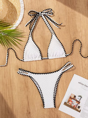 White Knitted Patchwork Bikini Set