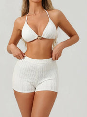 White Long Sleeve Cover Up 3 Piece Swimsuit Shell Push Up Bra High Waist Bikini Set