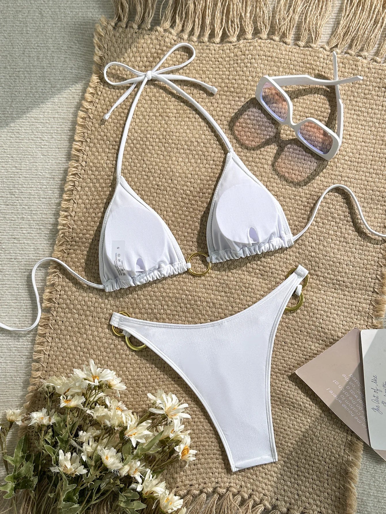 White Palm Tree Embroidery Bikini Set