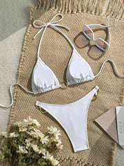 White Palm Tree Embroidery Bikini Set