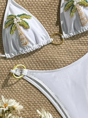 White Palm Tree Embroidery Bikini Set