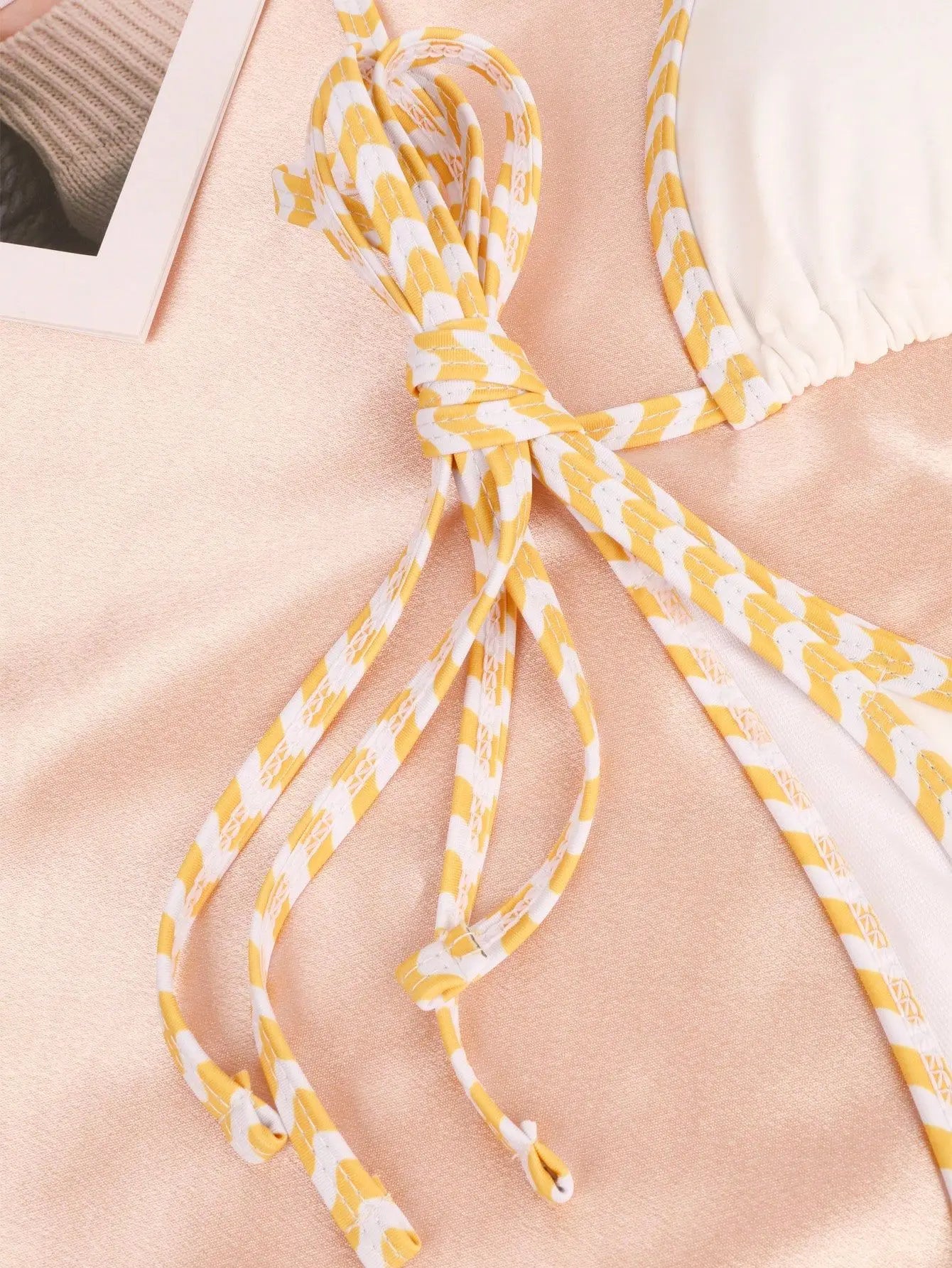 White Patchwork Bikini Metal Starfish Ornament Double Strap Push Up Thong Swimsuit Beach Bathing Suit Swimwear