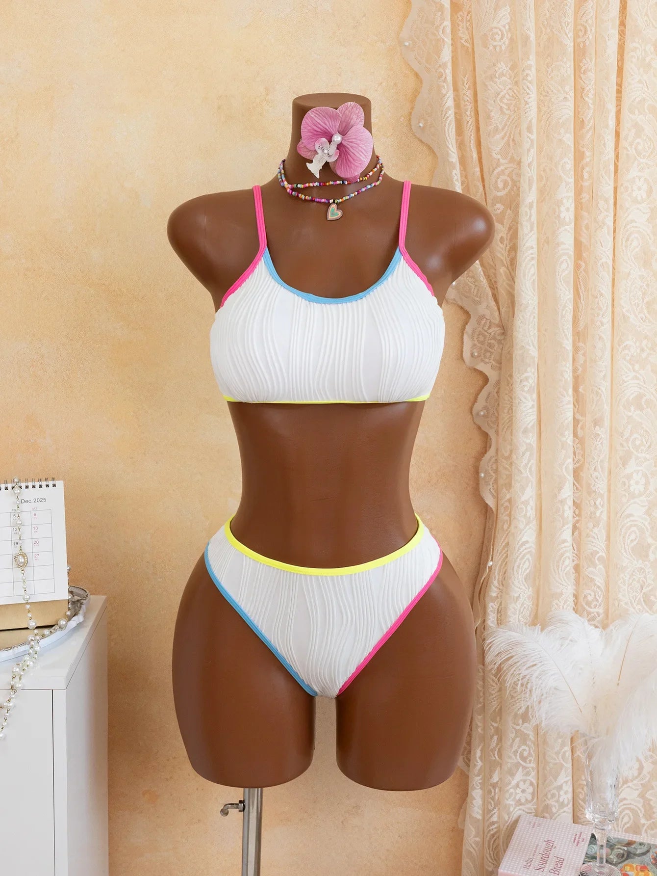 White Patchwork Bikini Set