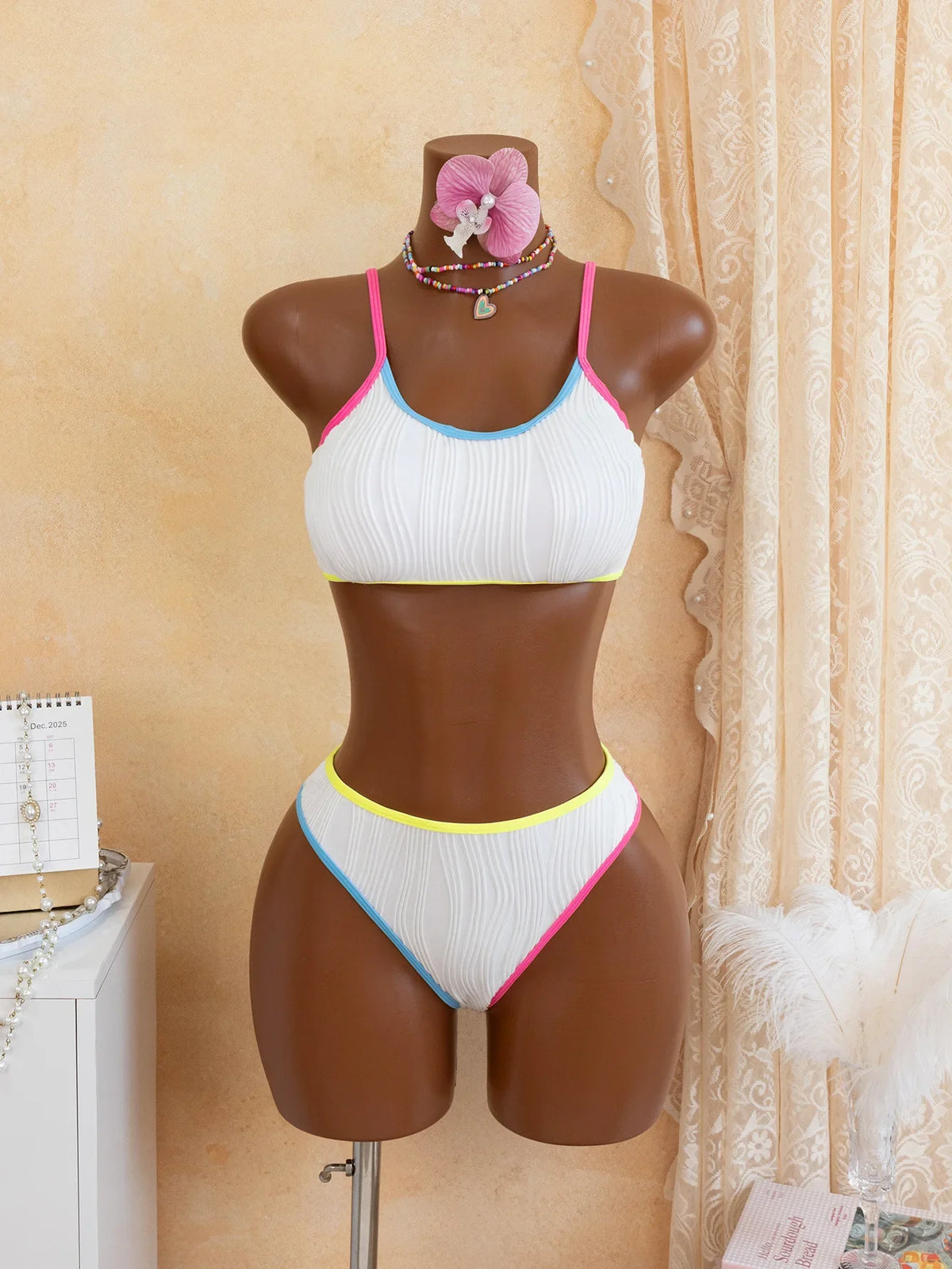 White Patchwork Bikini Set
