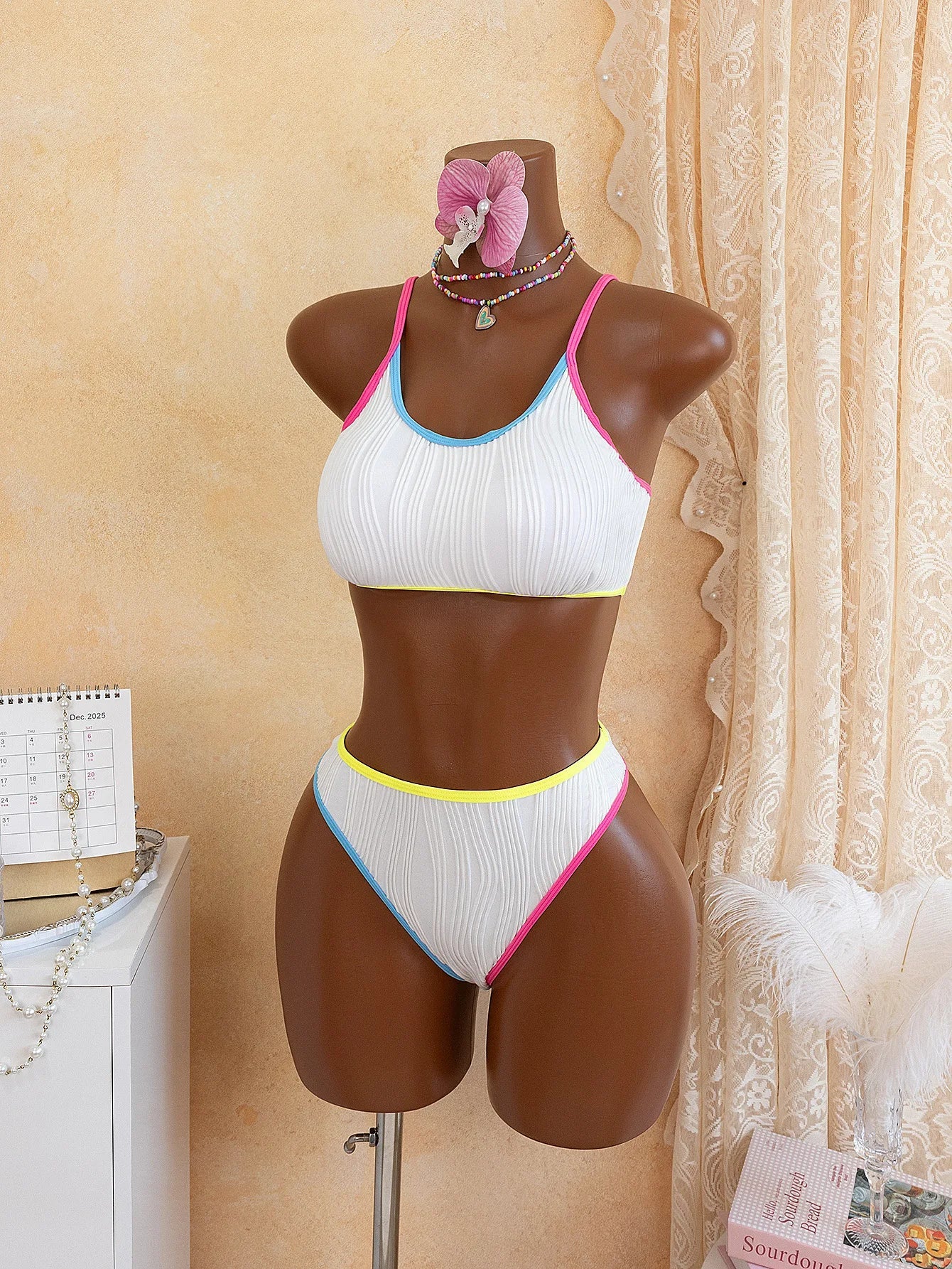 White Patchwork Bikini Set