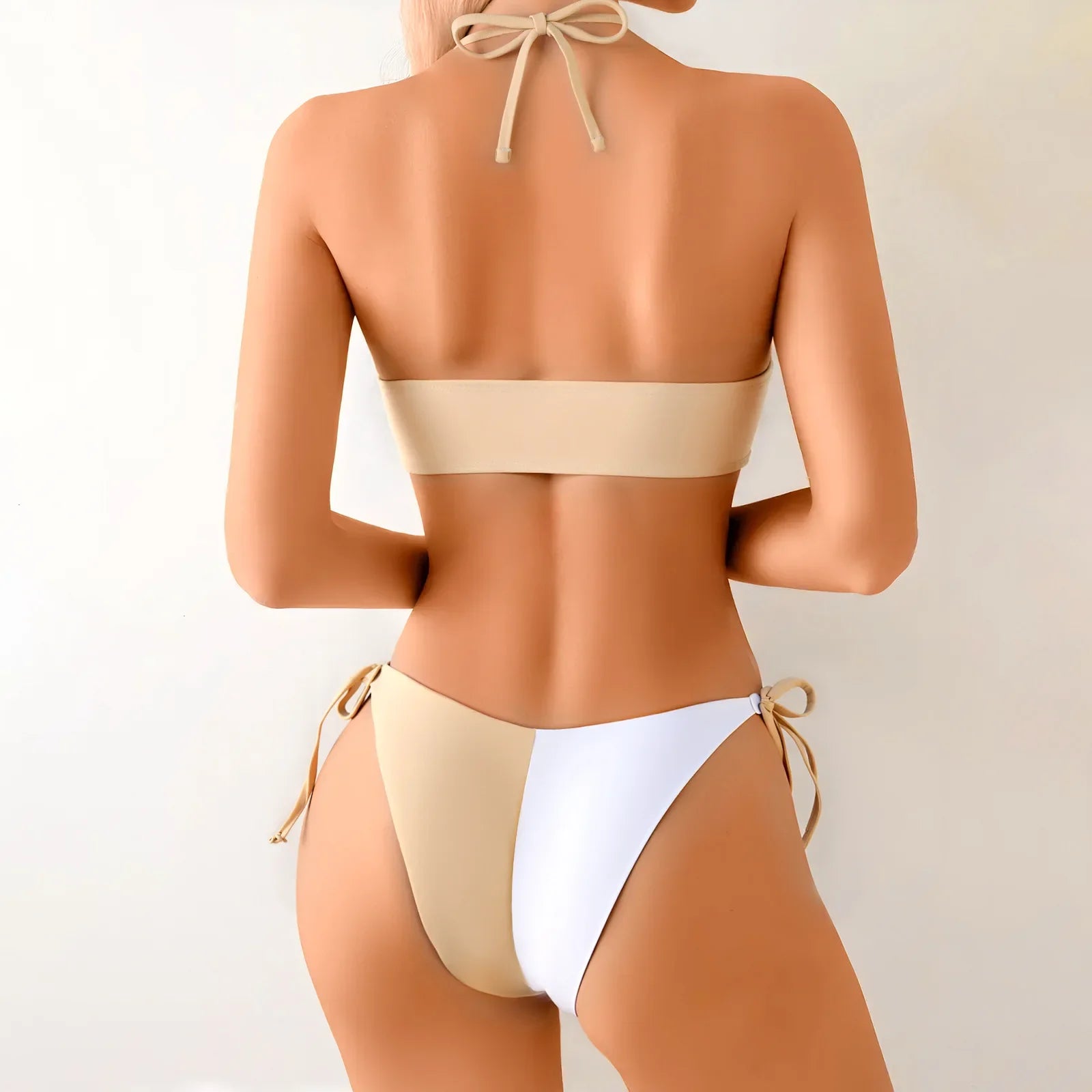 White Patchwork Patchwork Bikini Set