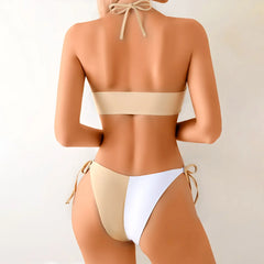 White Patchwork Patchwork Bikini Set