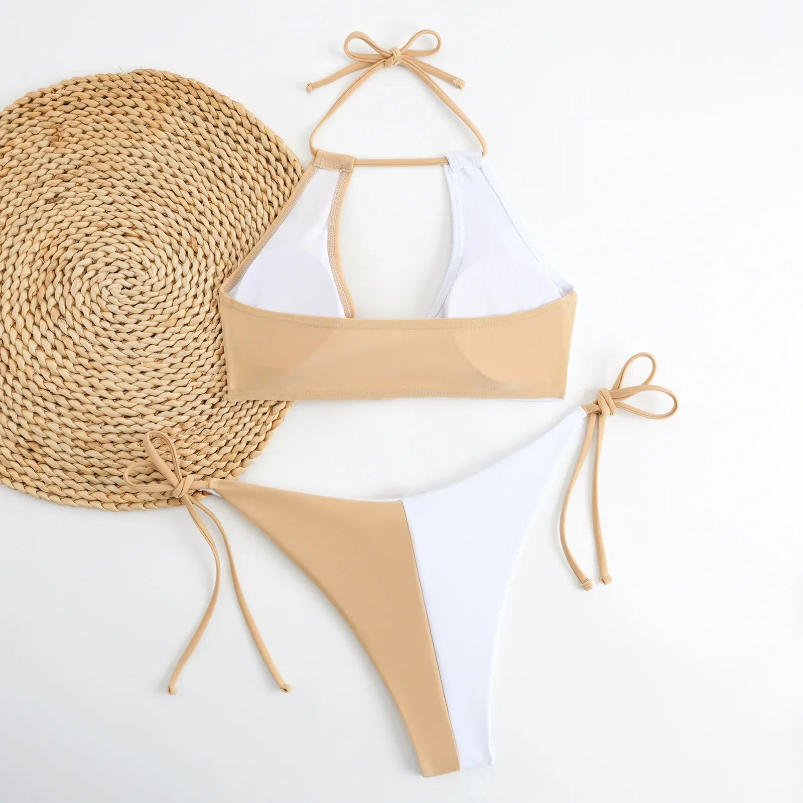 White Patchwork Patchwork Bikini Set