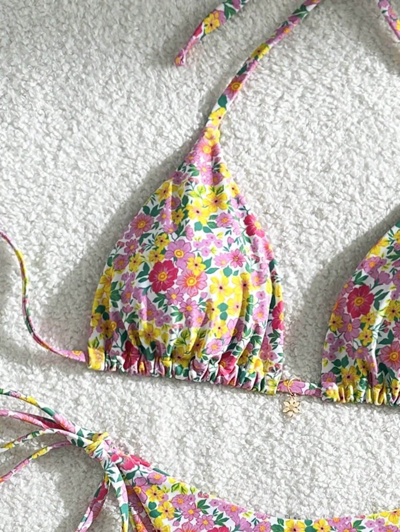 Floral Print Two Piece Swimsuit Triangle Bra Push Up Bikini Set