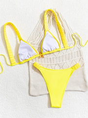 Yellow Bikini Metal Starfish Ornament Pleate Push Up Thong Swimsuit Brazilian Beach Bathing Suit Micro Swimwear