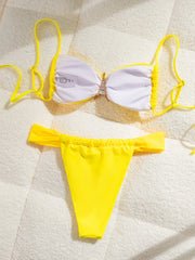 Yellow Bikini Metal Starfish Ornament Pleate Push Up Thong Swimsuit Brazilian Beach Bathing Suit Micro Swimwear