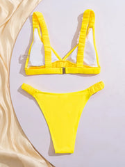 Yellow Bikini Metal Starfish Ornament Pleate Push Up Thong Swimsuit Brazilian Beach Bathing Suit Micro Swimwear