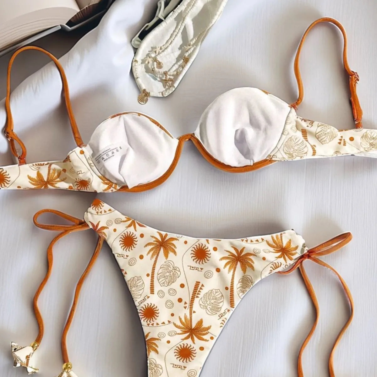 Yellow Coconut Tree Print Bikini Set