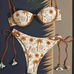 Yellow Coconut Tree Print Bikini Set