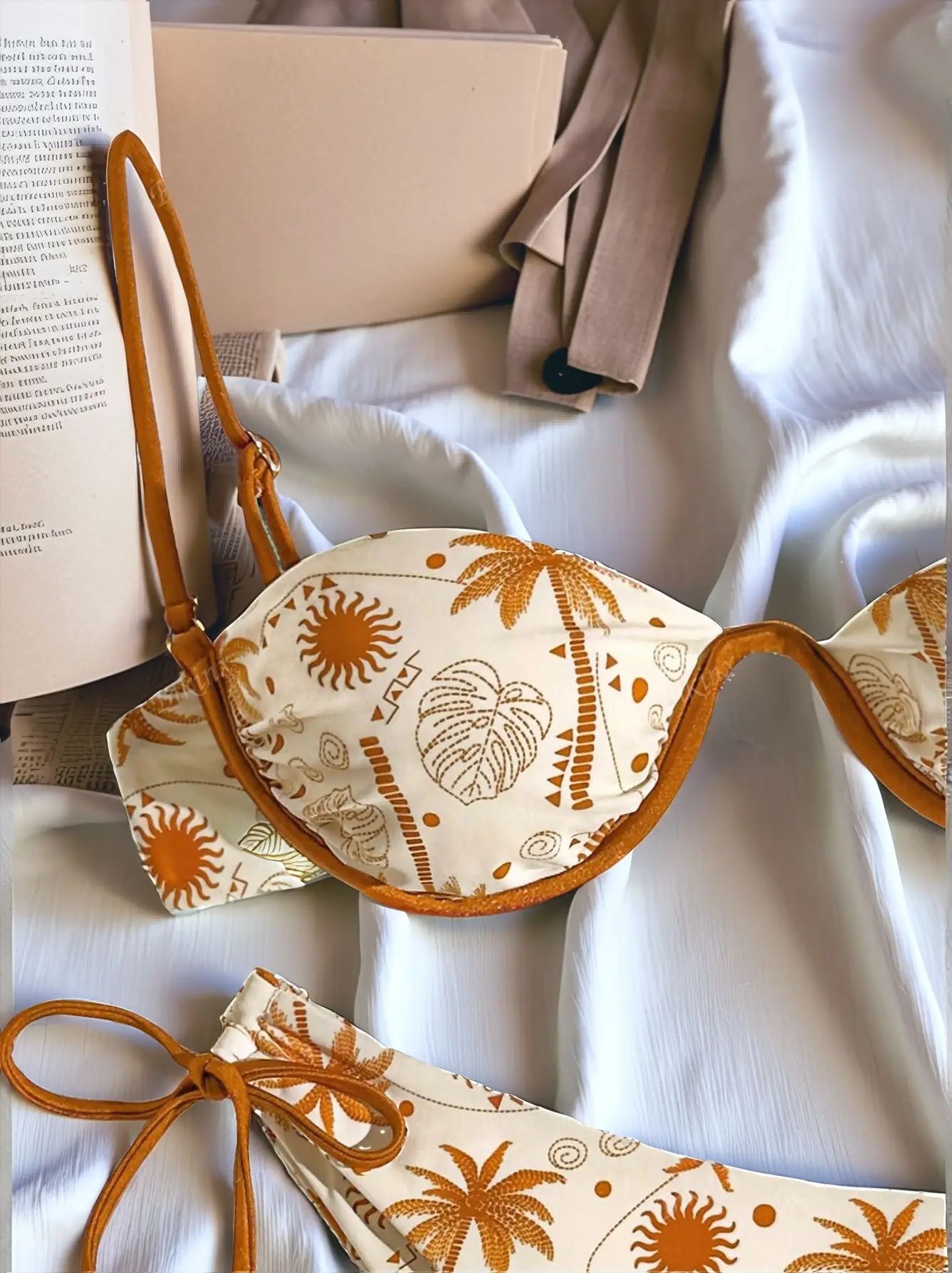 Yellow Coconut Tree Print Bikini Set