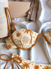 Yellow Coconut Tree Print Bikini Set