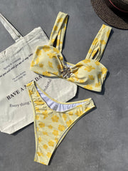 Yellow Floral Print Bikini Set