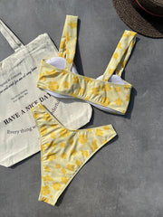 Yellow Floral Print Bikini Set