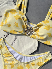 Yellow Floral Print Bikini Set