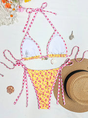 Yellow Floral Print Micro Bikini Shell Starfish Ornament Push Up Bra Thong Swimsuit Beach Bathing Suit Swimwear