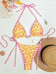 Yellow Floral Print Micro Bikini Shell Starfish Ornament Push Up Bra Thong Swimsuit Beach Bathing Suit Swimwear