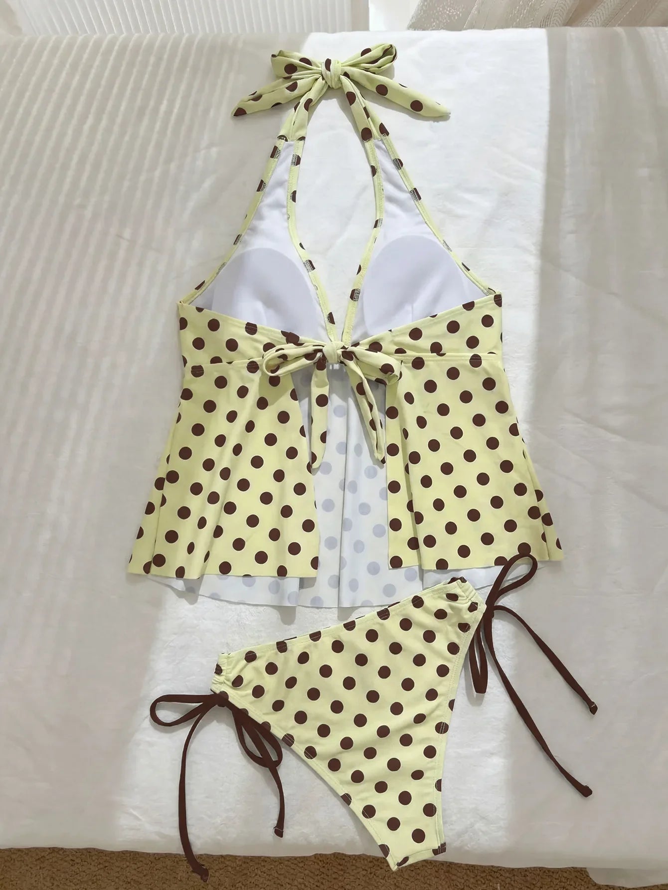 Yellow Polka Dot Print Bikini Set