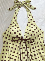 Yellow Polka Dot Print Bikini Set