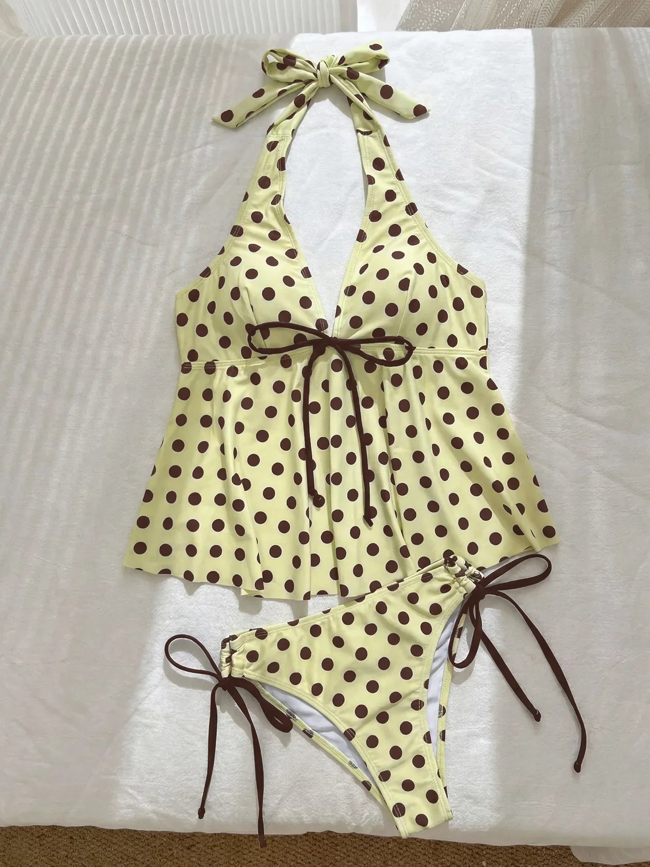 Yellow Polka Dot Print Bikini Set