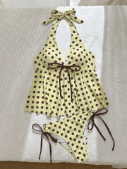 Yellow Polka Dot Print Bikini Set