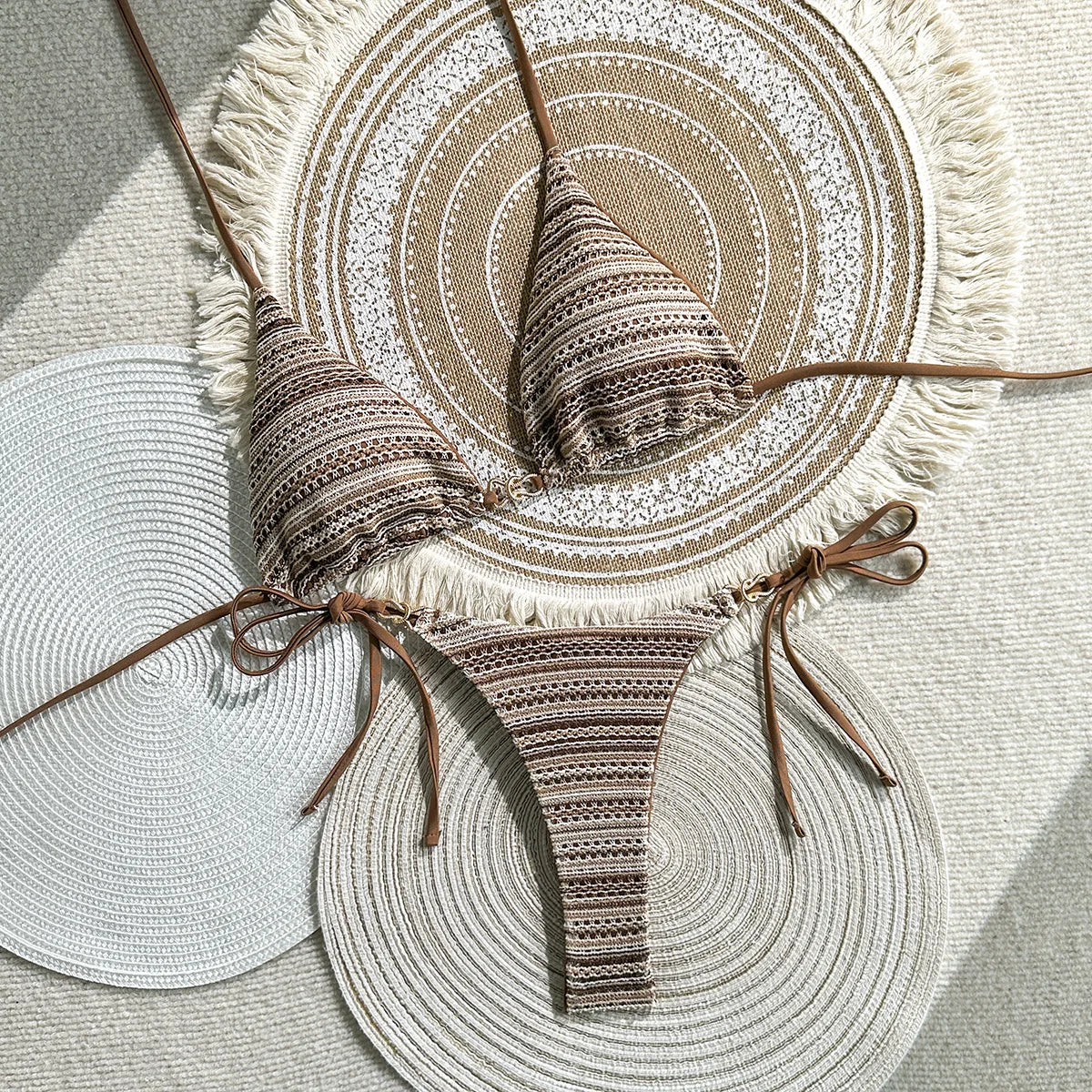 Yellow Striped Bikini Set