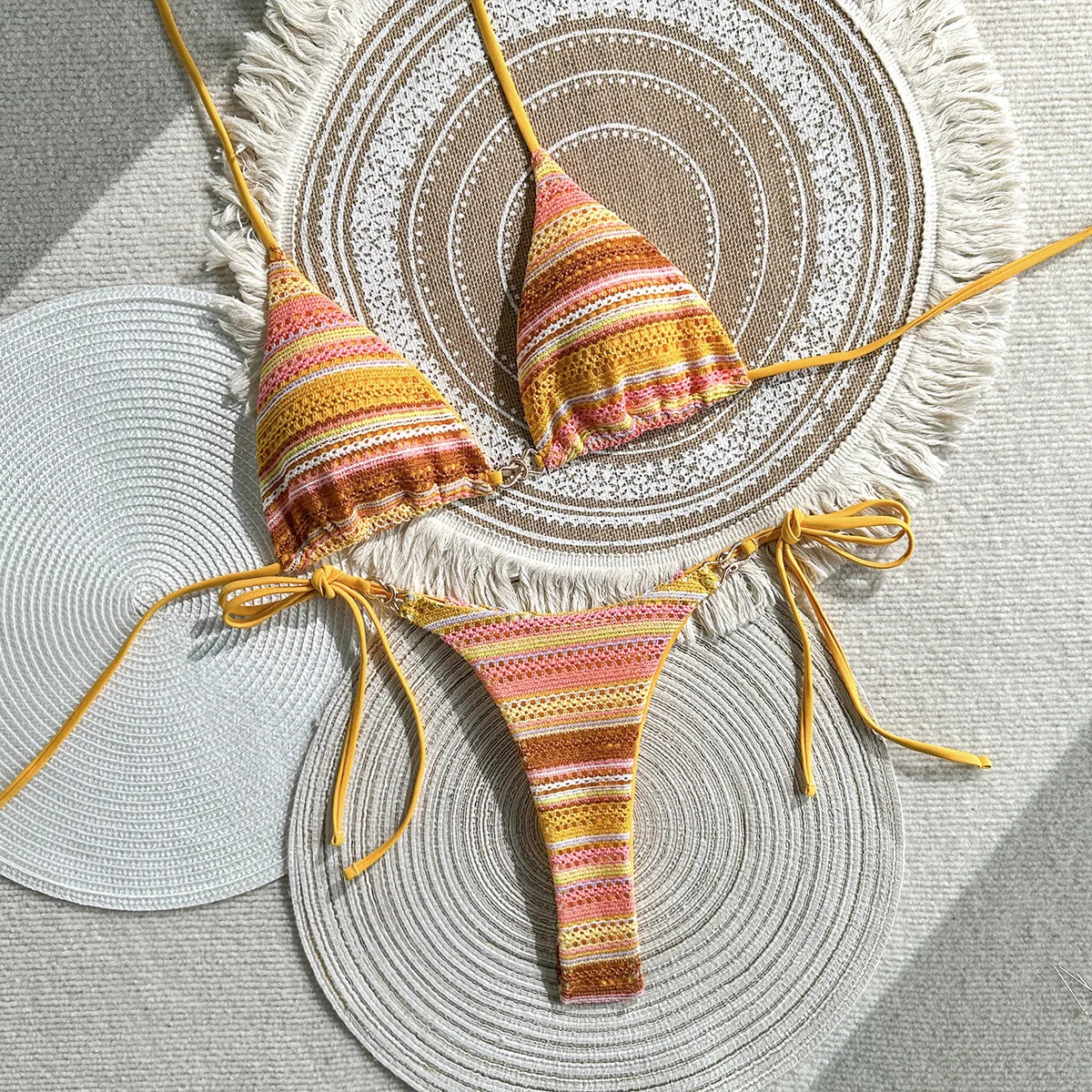 Yellow Striped Bikini Set