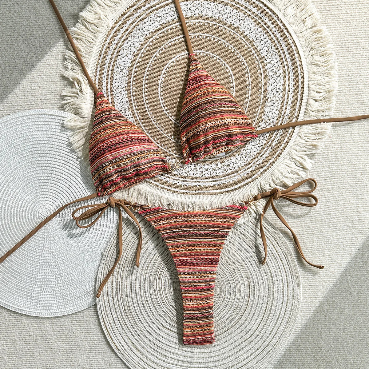Yellow Striped Bikini Set