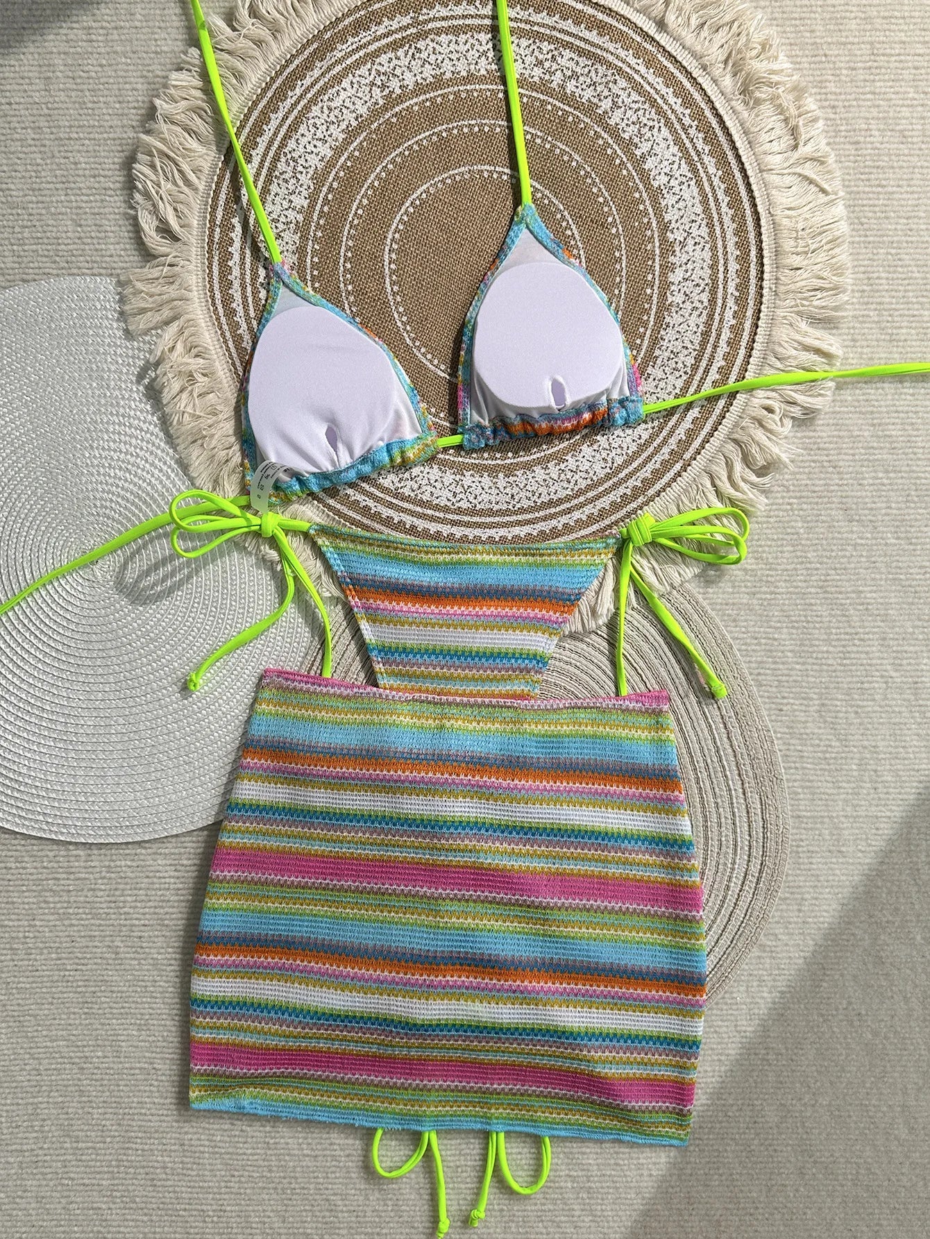 Yellow Striped Knitted Bikini Set