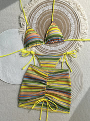 Yellow Striped Knitted Bikini Set