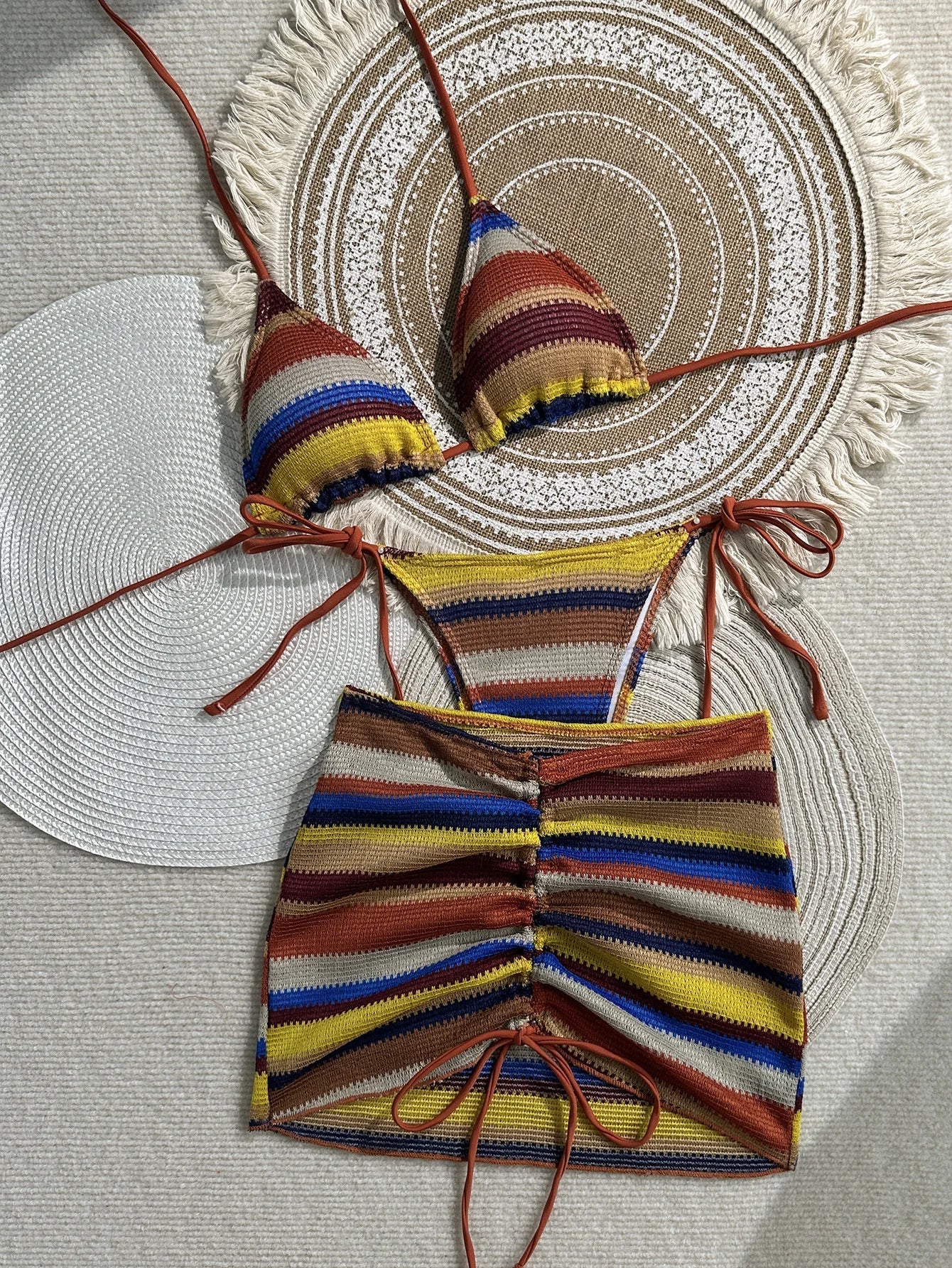 Yellow Striped Knitted Bikini Set