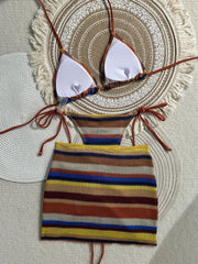 Yellow Striped Knitted Bikini Set