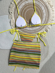 Yellow Striped Knitted Bikini Set