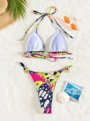 Yellow Tie Dye Butterfly Print Micro Bikini Metal Starfish Push Up Triangle Swimsuit Beach Bathing Suit Swimwear