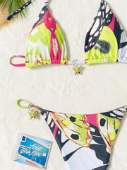 Yellow Tie Dye Butterfly Print Micro Bikini Metal Starfish Push Up Triangle Swimsuit Beach Bathing Suit Swimwear