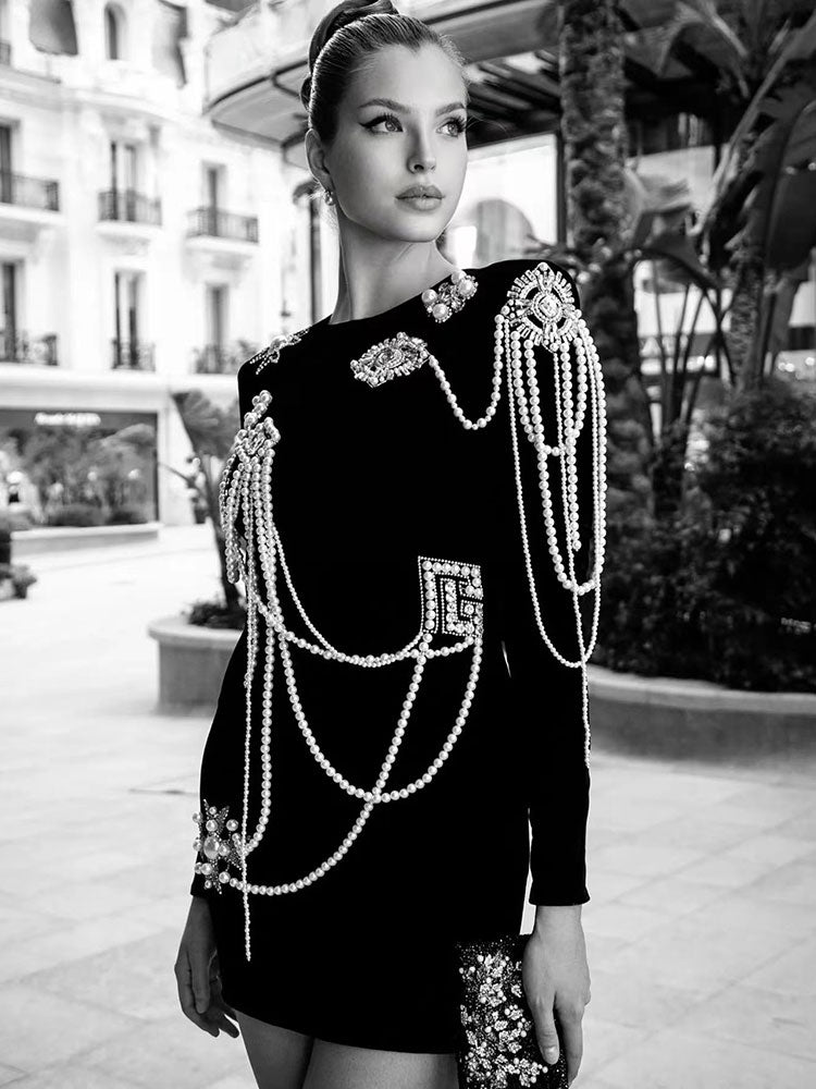 Long Sleeved Slim Golden Velvet Dress