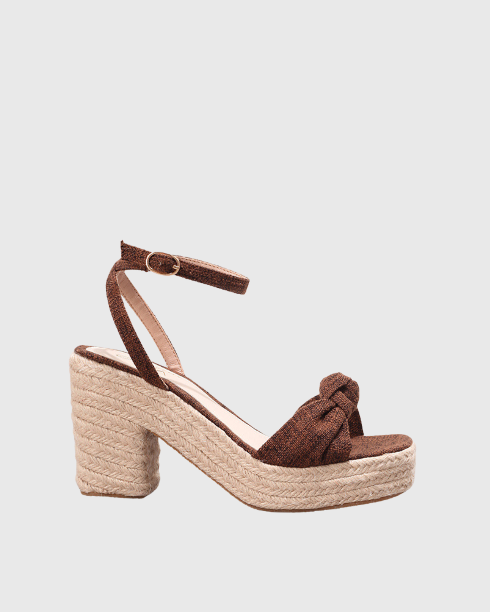 Shara Knot Strap Woven Platform Sandals In Brown