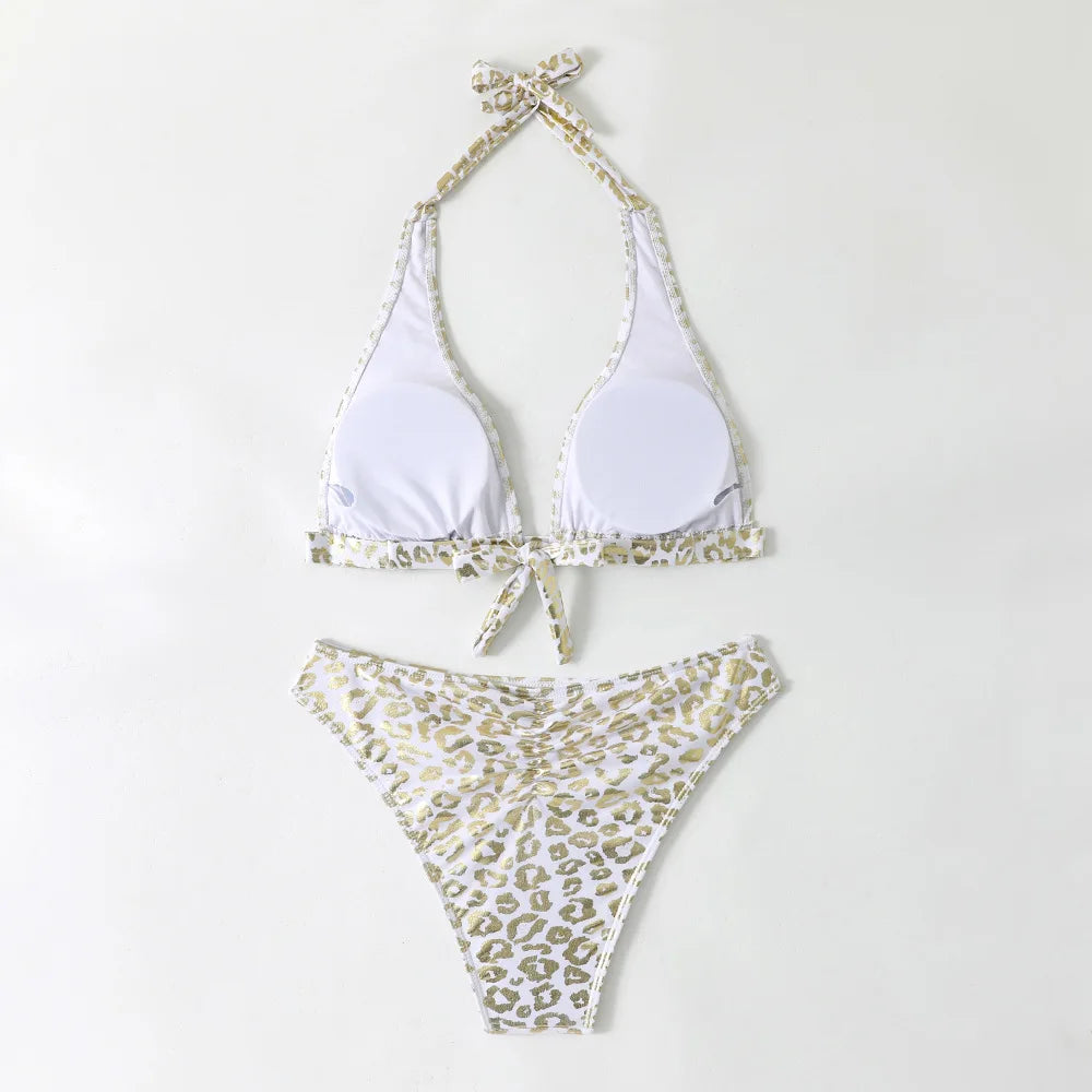 Shiny Black Leopard Print Bikini Set