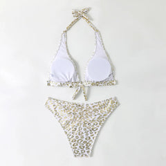 Shiny Black Leopard Print Bikini Set