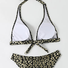 Shiny Black Leopard Print Bikini Set