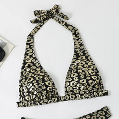 Shiny Black Leopard Print Bikini Set