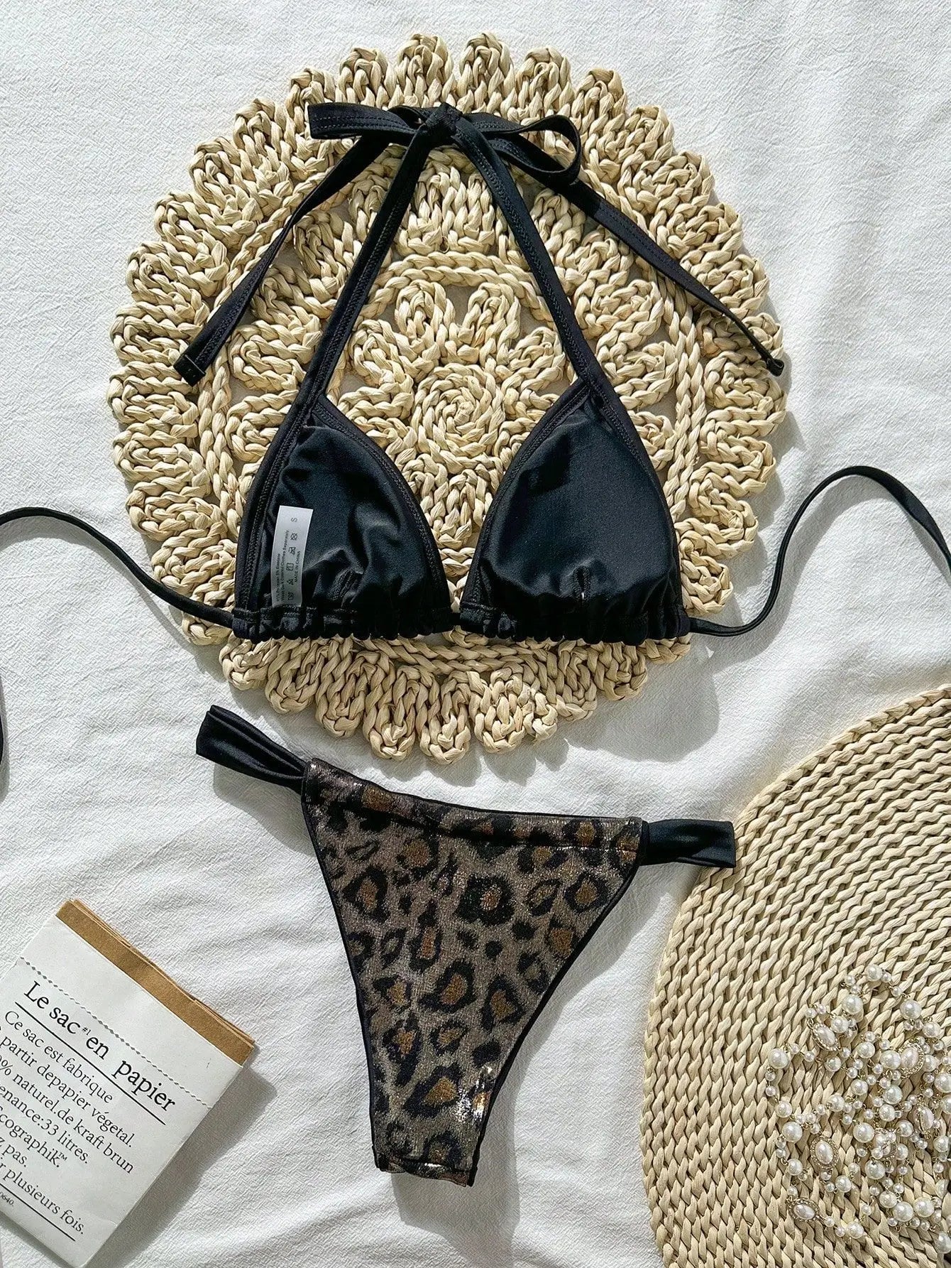 Shiny Brozing Wine Leopard Print Bikini Push Up Bra Pleate Triangle Swimsuit Beach Bathing Suit