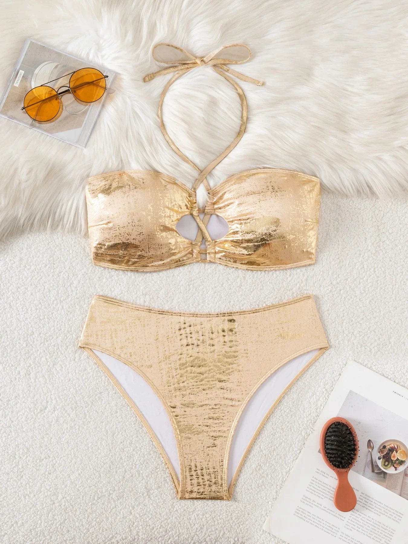 Shiny Gold 2 Piece Bikini Set