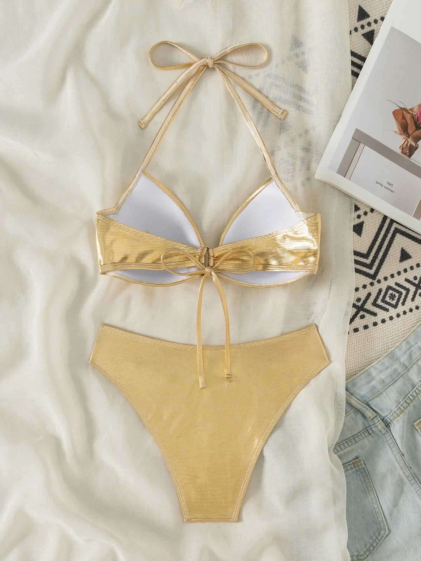 Shiny Gold Bikinis Sets